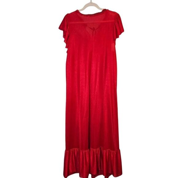 Vintage night gown, long red short sleeved.  Size L. #846 - Picture 3 of 3